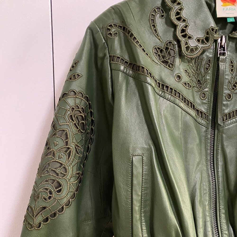 FARM Rio - Green Leather Jacket - Picture 3 of 6
